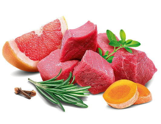 Verse ingrediënten – vlees, zoete aardappel, rozemarijn